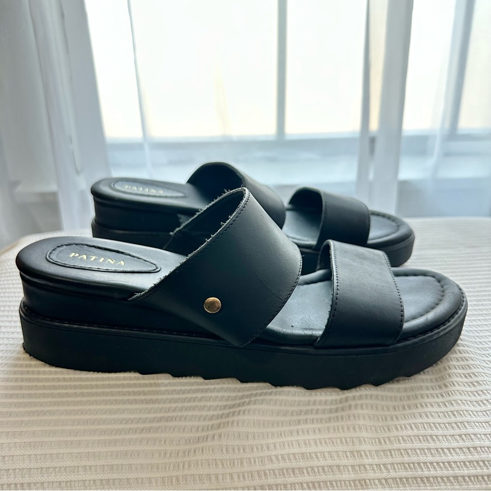 Patina Retro Chunky Black Slip-on Wedges - 10.5